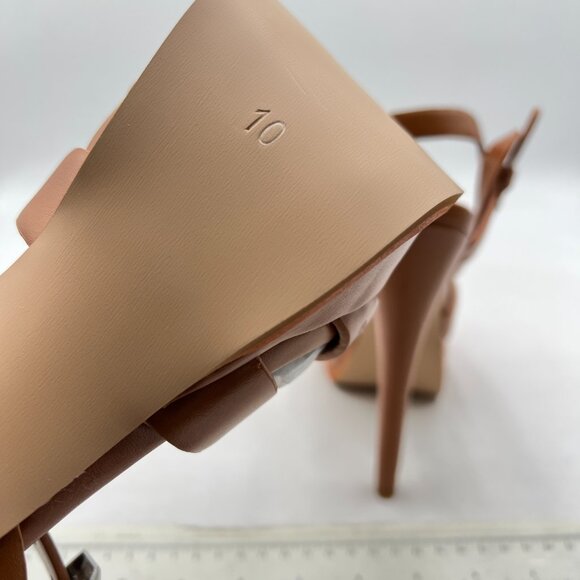 FSJ Brown Strappy Platform Sandals Peep Toe Stiletto Heels T-strap Dress Shoes - Picture 6 of 8